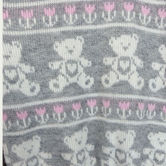 VTG 80s Adele Sweater Womens L Gray Pink Teddy Bears Floral Kidcore Kawaii USA - Picture 6 of 8